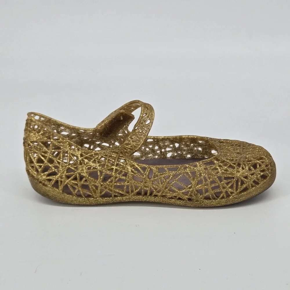 Mini Melissa Campana Zig Zag Gold Glitter Jelly Mary Jane Shoes Size 10 Toddler